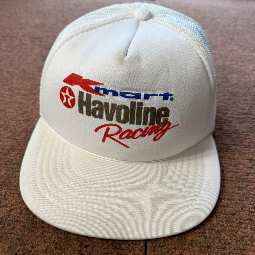 B- Vintage Kmart Havoline Racing Trucker Hat White Mesh Snapback Cap That Hat